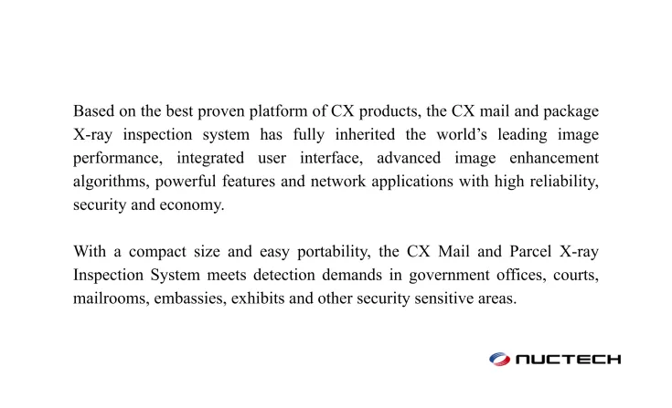 NUCTECH X-Ray <b> <p style="color:#003366;">X-ray Mail and Parcel Inspection System</p></b> 3 ~dl/2026/4/23/cx5030t_3